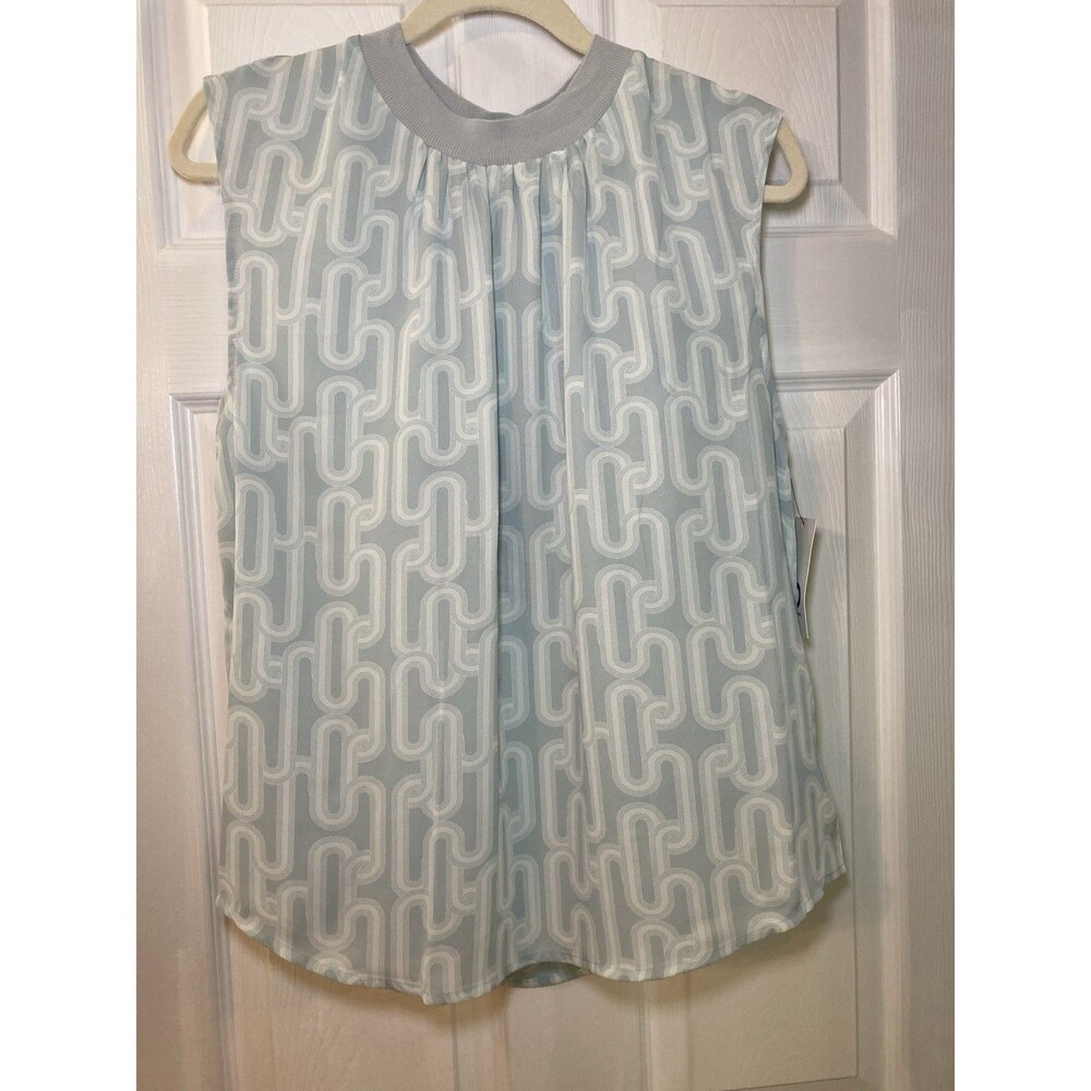 Dee Ocleppo Emersyn Rib Combo Blouse Cloud Blue Links Large NWT